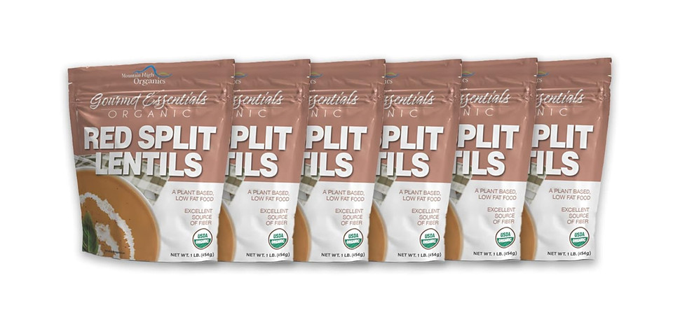 Mountain High Organics - 1 Lb Bag (Pack Of 6), Certified Organic Dried Red Split Lentils, Bulk, Sproutable, Masoor Dal, Non Gmo, Vegan, Plant Based Protein And Fiber