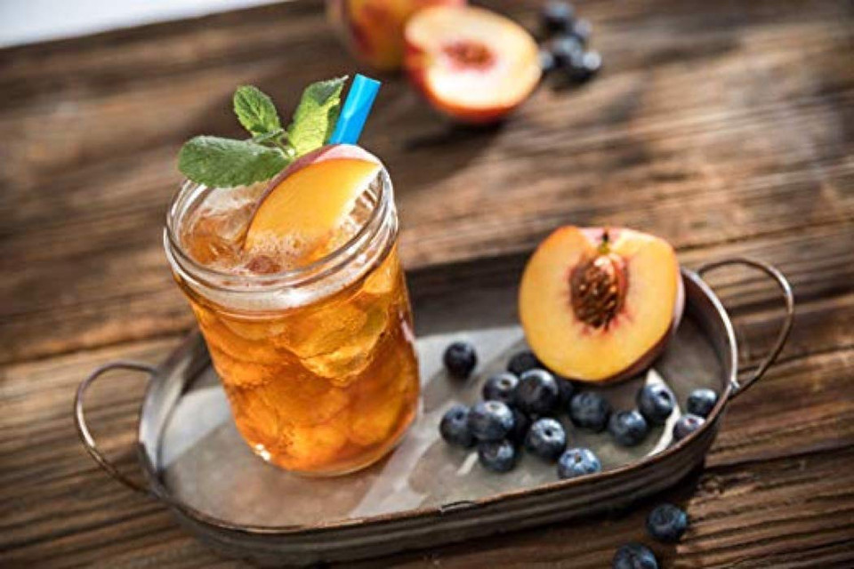 Upouria Peach Flavored Syrup, Great For Iced Teas, Sodas, Lemonades And Cocktails, 100% Vegan, Gluten-Free, Kosher, 750 Ml Bottle - Syrup Pump Included