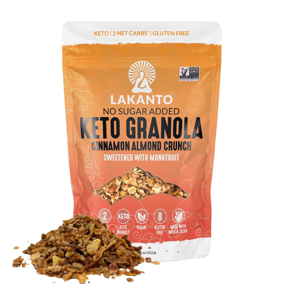 Lakanto Cinnamon Almond Crunch Granola - Delicious Snack, Quick Breakfast Cereal, Keto Friendly, Monk Fruit Sweetener, No Sugar Added, Vegan, Gluten Free, Grain Free, Low Net Carbs (11 Oz)