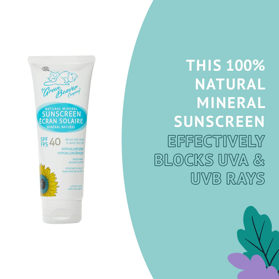 Green Beaver Moisturizing 100% Natural, Reef-Safe, Spf 40 Sunscreen Lotion, Hypoallergenic, 100% Natural Reef Safe Mineral Sunscreen For All Skin Types, Sweatproof And Waterproof For Over 1 Hour, Broad-Spectrum Sunblock, 90Ml