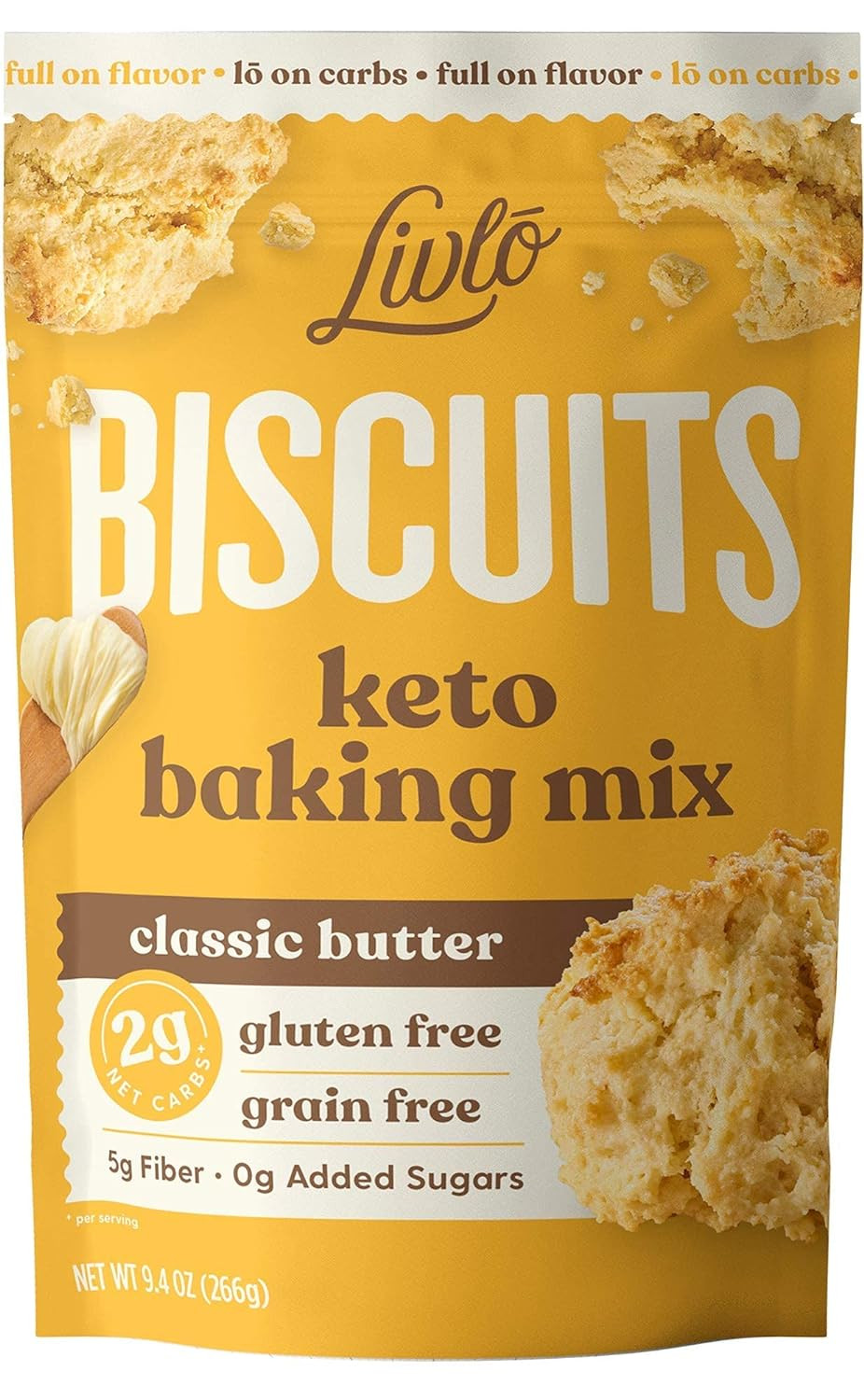 Livlo Keto Biscuit & Bread Mix - Low Carb & Gluten Free Baking Mix - 2G Net Carbs - Fast, Easy And Delicious Keto Friendly Food - 10 Servings - Classic Butter Biscuits