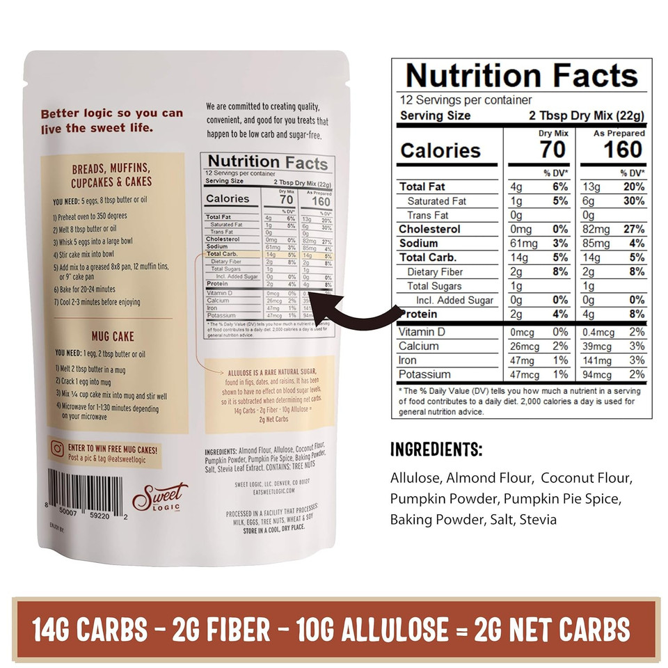 Sweet Logic Keto Baking Mix | Delicious Keto Baked Goods With Just 1-2G Net Carbs Per Serving | Gluten Free, Naturally Sweetened Low Carb, Diabetic Friendly | (Pumpkin Spice)