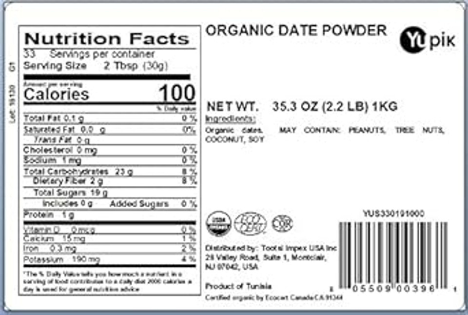 Yupik Organic Ground Date Powder (Meal), 2.2 Lb, Non-Gmo, Vegan, Gluten-Free