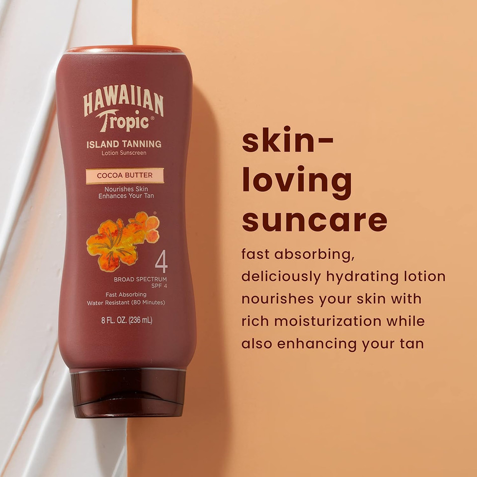 Hawaiian Tropic Sunscreen Protective Dark Tannning Sun Care Sunscreen Lotion, Cocoa Butter - Spf 4, 8 Ounce