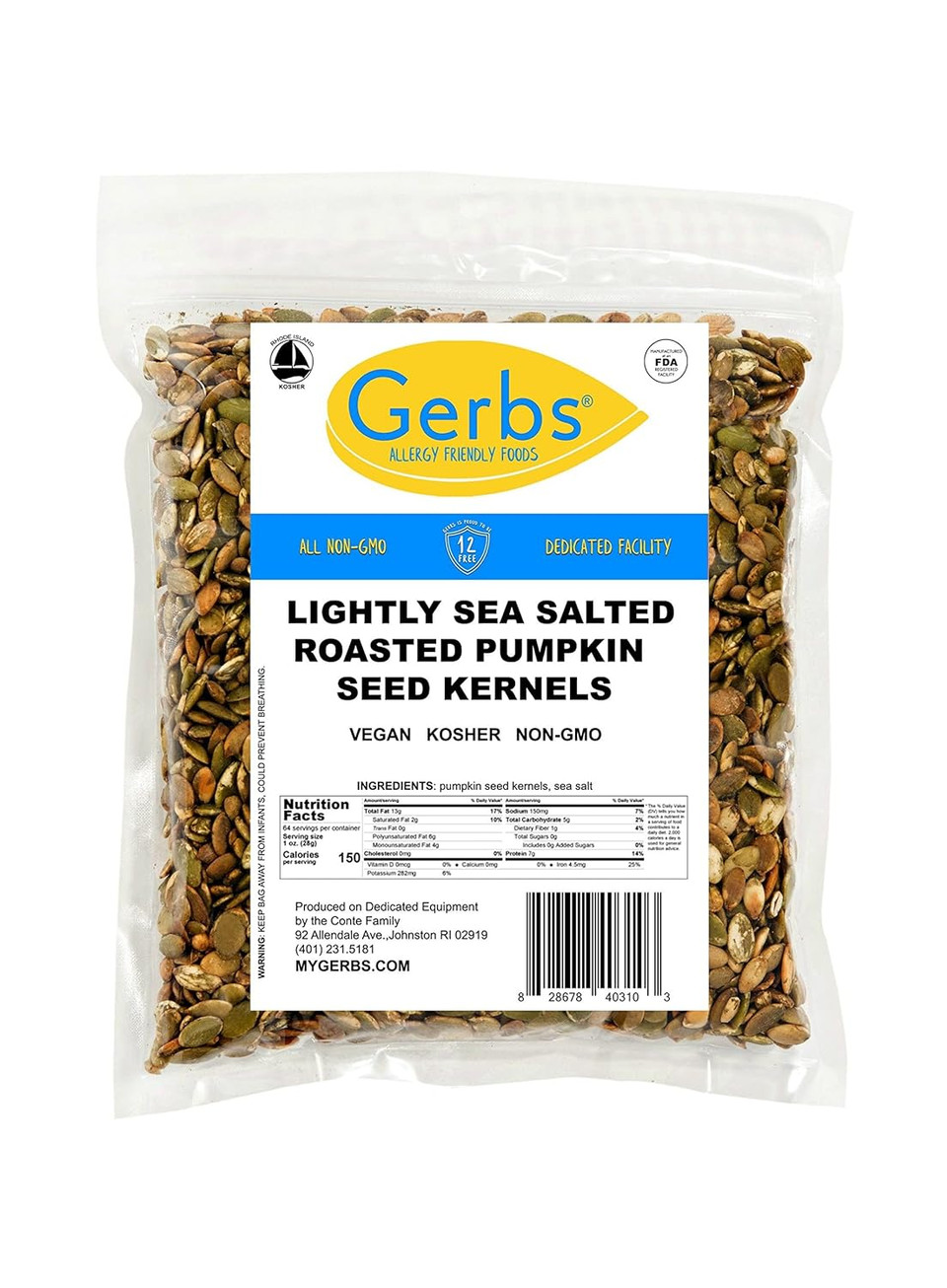 Lightly Sea Salted Pumpkin Seed Kernels By Gerbs - 4 Lbs - Top 11 Food Allergen Free & Non Gmo - Premium Dry Roasted Shelled Pepitas  Cog Mexico