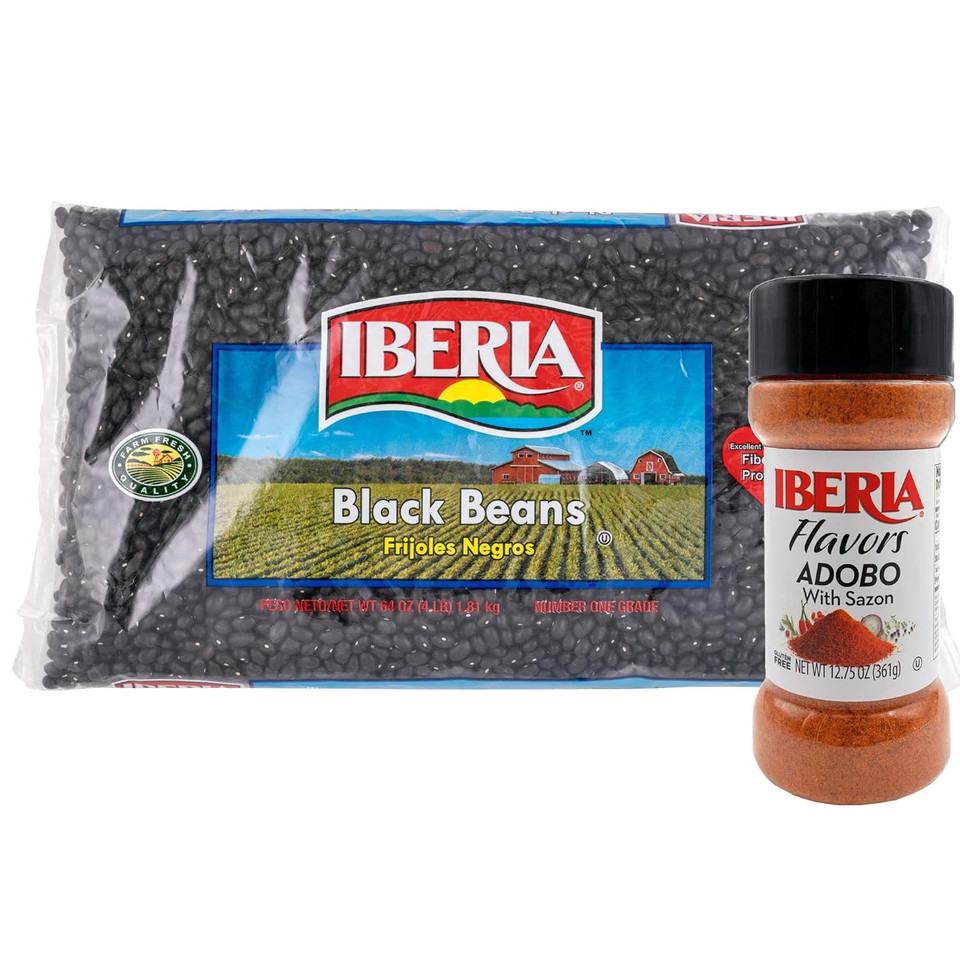 Iberia Adobo With Sazon, 12.75 Oz + Iberia Black Beans 4 Lb