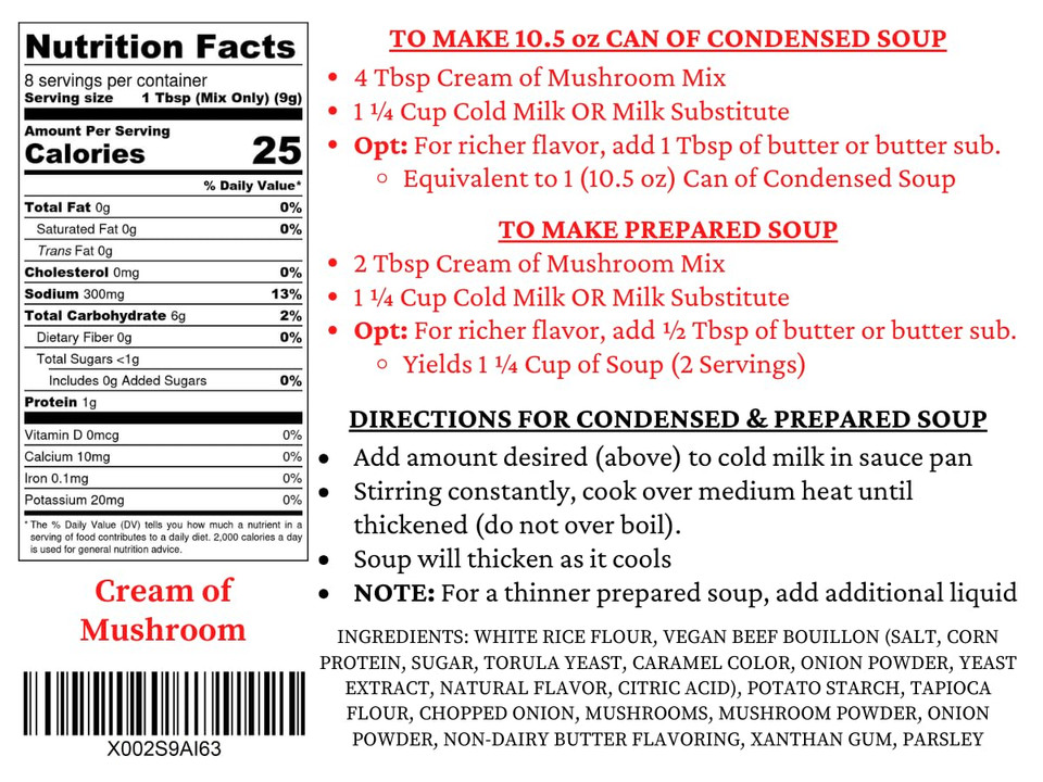 Momã¢ÂS Place Gluten Free & Dairy Free Cream Of Mushroom Soup Mix, Equal To 2 Cans Of Condensed Soup 2.4 Oz