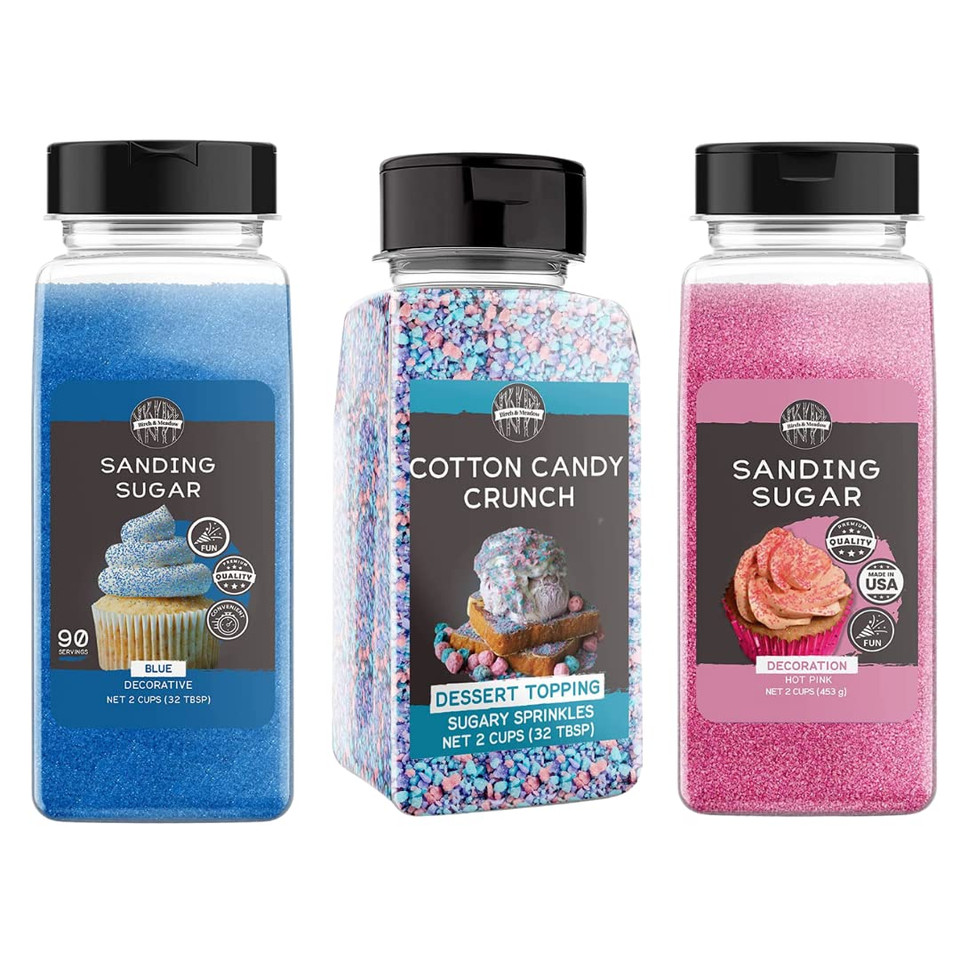 Birch & Meadow Cotton Candy Crunch, Pink And Blue Sanding Sugar Bundle, Ice Cream Topping, Fesitve, Fun