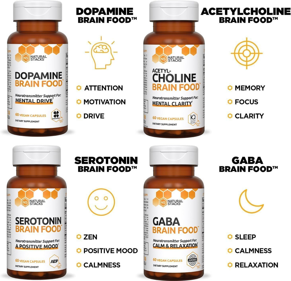 Natural Stacks Neurofuel Nootropic & Serotonin Brain Food Bundle - Promotes A Positive Mood & Focus - 105 Capsules