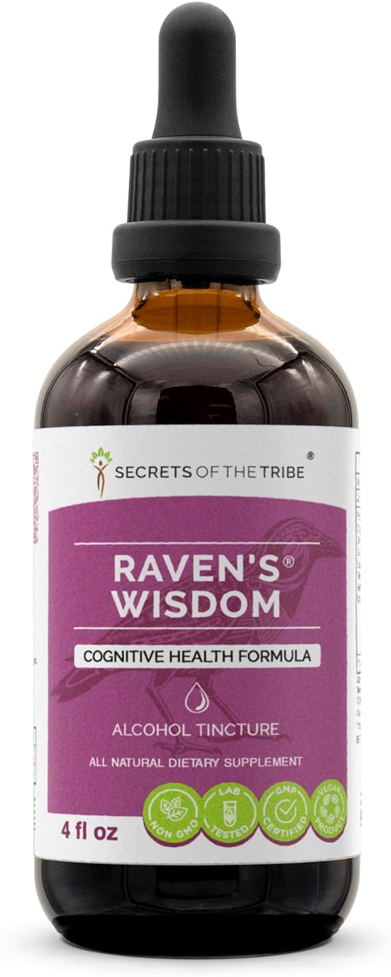 Secrets Of The Tribe - Raven'S Wisdom, Cognitive Health Formula, Herbal Supplement Blend Drops Alcohol Liquid Extract (4 Fl Oz)