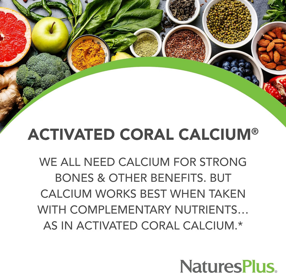 Naturesplus Activated Coral Calcium - 345 Mg, 90 Vegetarian Capsules - Natural Calcium Supplement With Magnesium & Vitamins, Supports Bone Health - Hypoallergenic, Gluten-Free - 30 Servings