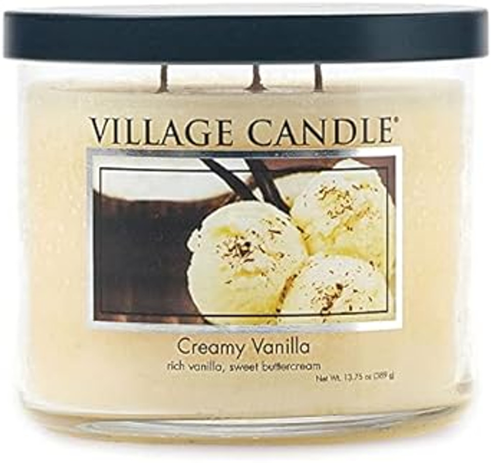 Village Candle Creamy Vanilla Medium Bowl Three Wick Candle, 14 Net Ounces, Ivory Village Candle Creamy Vanilla Medium Bowl Three Wick Candle, 14 Net Ounces, Ivory
