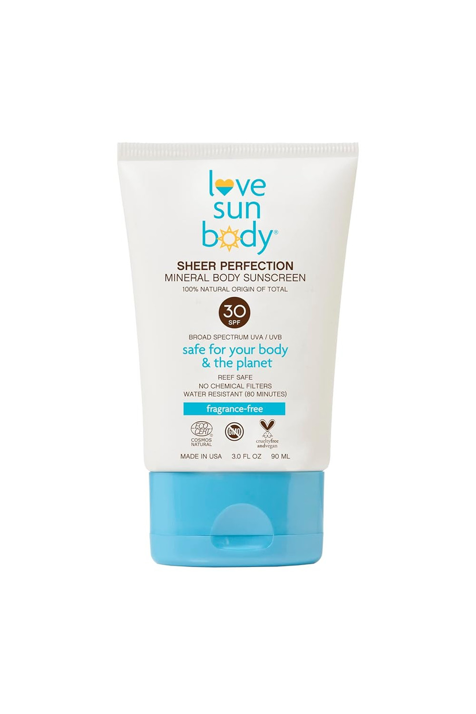 Love Sun Body Mineral Body Sunscreen SPF 30 (Fragrance Free)| Reef Safe Skincare | Zinc Oxide Lotion |100% Natural Origin Moisturizer | Ecocert Certified Cosmos Natural | 3 fl oz