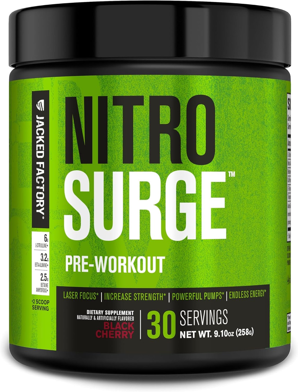 Jacked Factory Nitrosurge Pre Workout Supplement - Endless Energy, Instant Strength Gains, Clear Focus, Intense Pumps - No Booster & Preworkout Powder With Beta Alanine - 30 Servings, Cherry Limeade