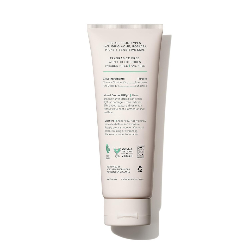 Mdsolarsciences Mineral Crã£Â¨Me Spf 50 Sunscreen For Face ÃÂ Water-Resistant, Broad Spectrum Uv Protection ÃÂ Blendable Micronized Zinc Oxide ÃÂ Smooth, Natural Matte Finish, 3.4 Fl Oz