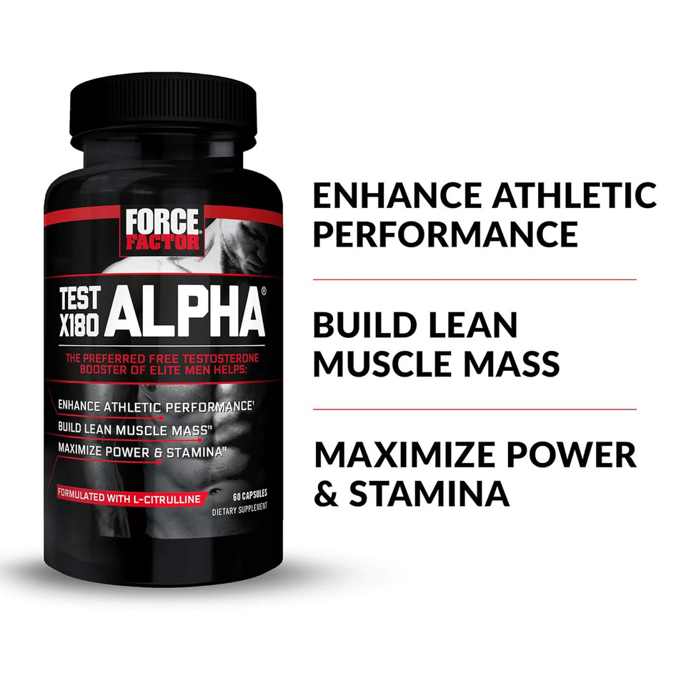 Force Factor Test X180 Alpha Total Testosterone Booster For Men With Fenugreek Seed And Maca Root To Increase Blood Flow, Build Lean Muscle, Improve Male Athletic Performance, 60 Capsules