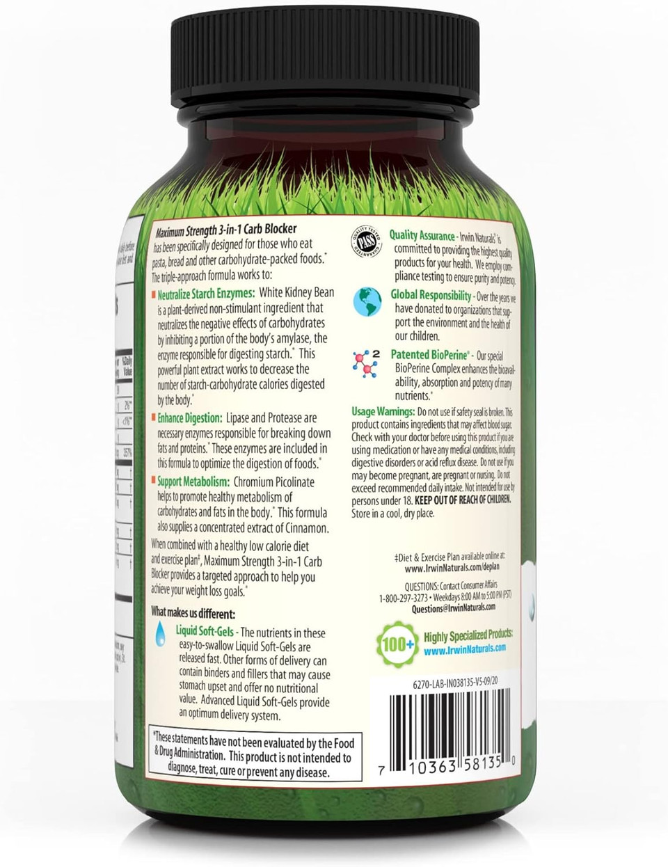 Irwin Naturals Maximum Strength 3-In-1 Carb Blocker - Neutralize Carbohydrates And Support Metabolism - 150 Liquid Softgels