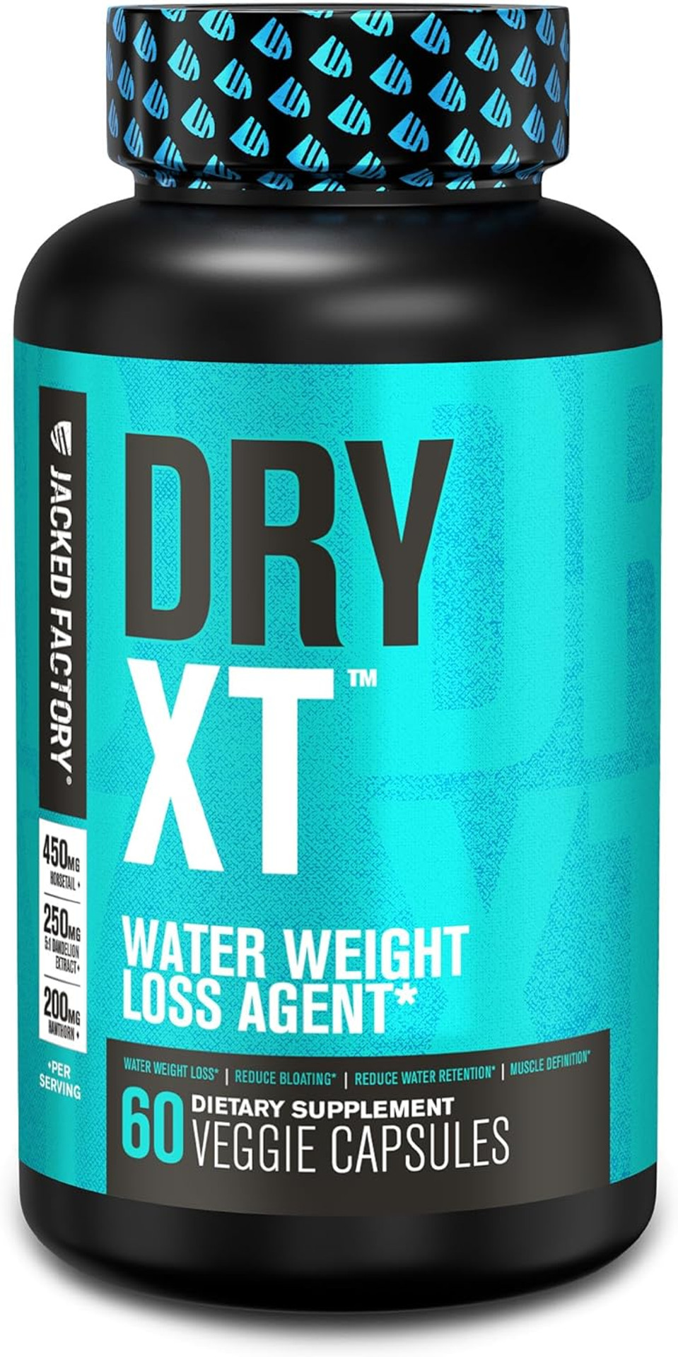 Jacked Factory Dry-XT Water Weight Loss Diuretic Pills - Natural Supplement | Reduces Water Retention & Bloating | Dandelion Root Extract, Potassium, 7 More Powerful Ingredients - 60 Veggie Capsules