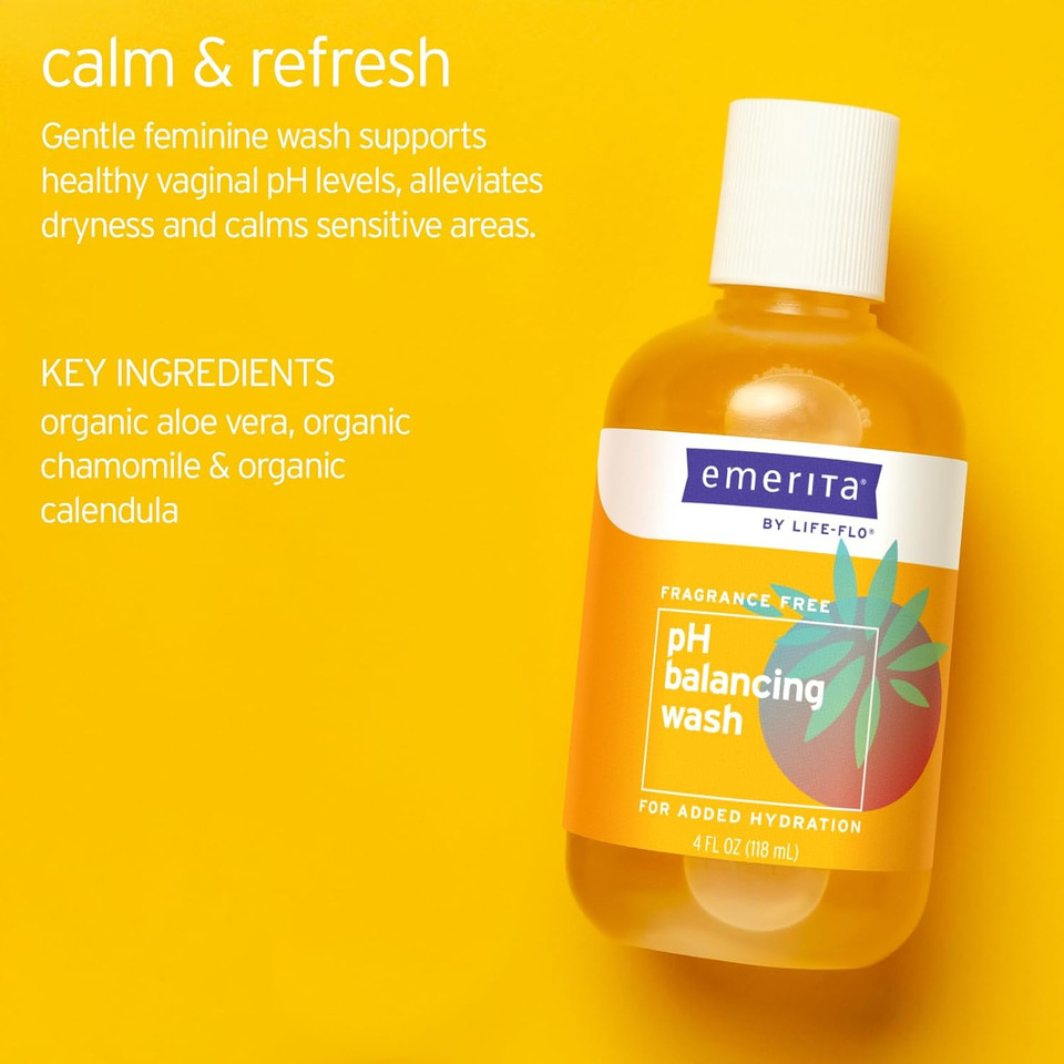 Emerita By Life-Flo Ph Balancing Feminine Wash, Hydrating Cleanser Soothes Delicate Areas, Fights Odor And Keeps You Feeling Fresh, Made Without Parabens, Fragrance Free, Not Tested On Animals, 4Oz