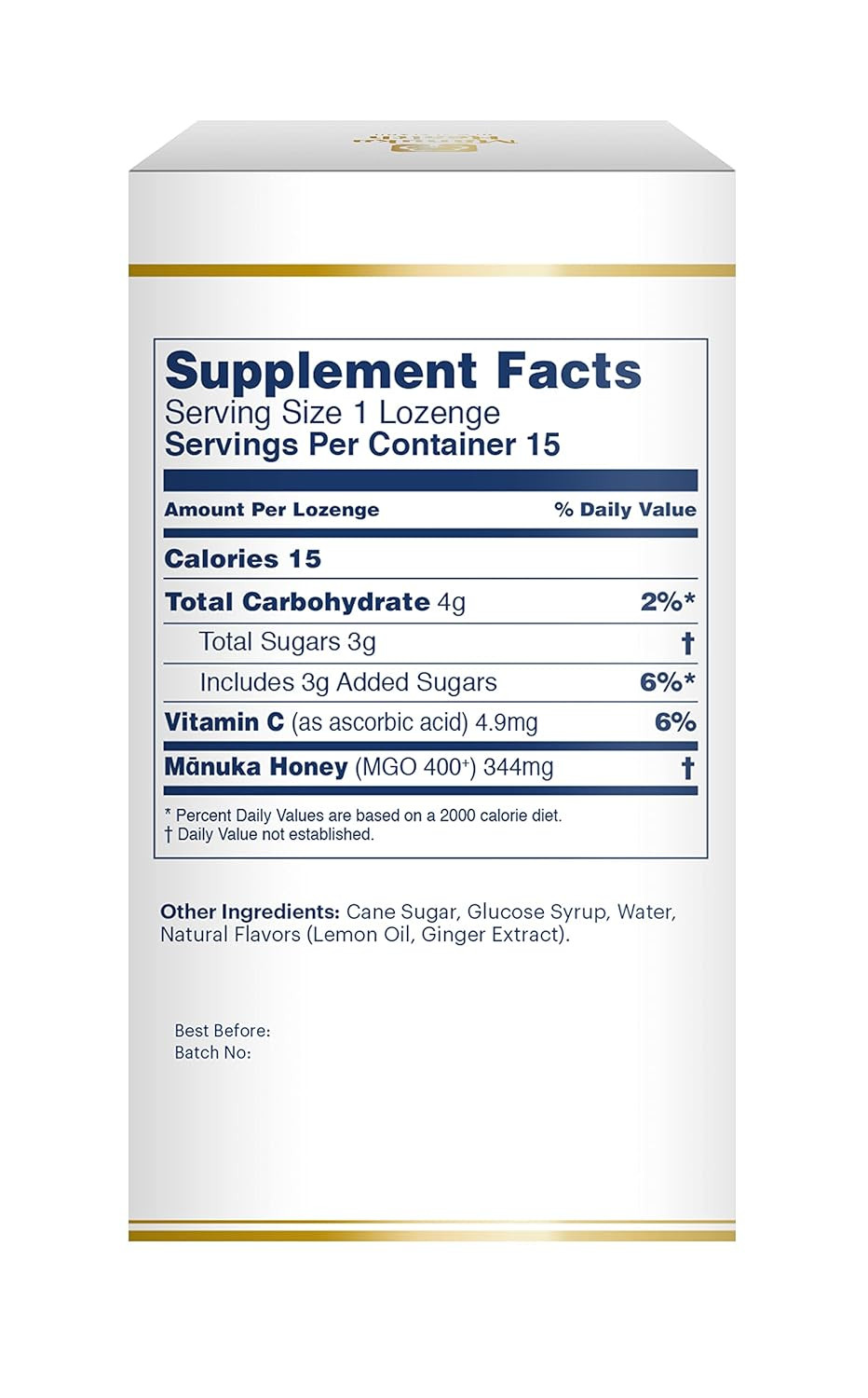 Manuka Health Manuka Honey Lozenges  15 Lemon And Ginger Flavored Lozenges  Natural Throat Lozenges Infused With Raw Manuka Honey And Vitamin C For Immune Support