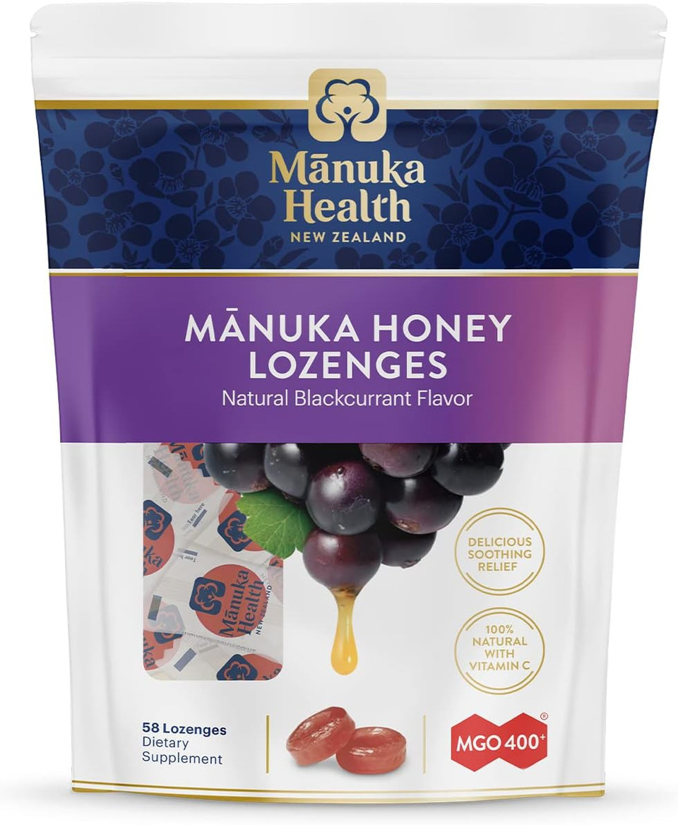 Manuka Health, MGO 400+ Manuka Honey Lozenges with Blackcurrant, 58 lozenges, 8.8 oz, 100% Natural with Vitamin C