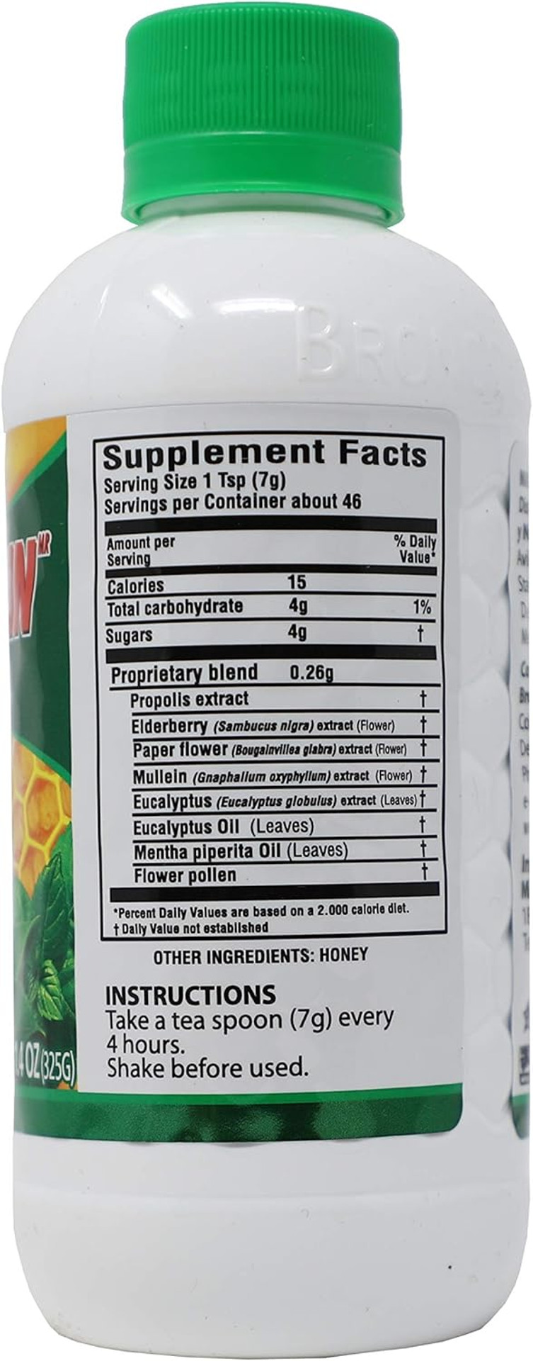 Broncolin Honey Syrup With Propolis, Syrup With Natural Plant Extracts To Refresh Your Throat, Natural Ingredients, Elderberry, Eucalyptus, Peppermint Oil, 11.4 Oz, Bottle