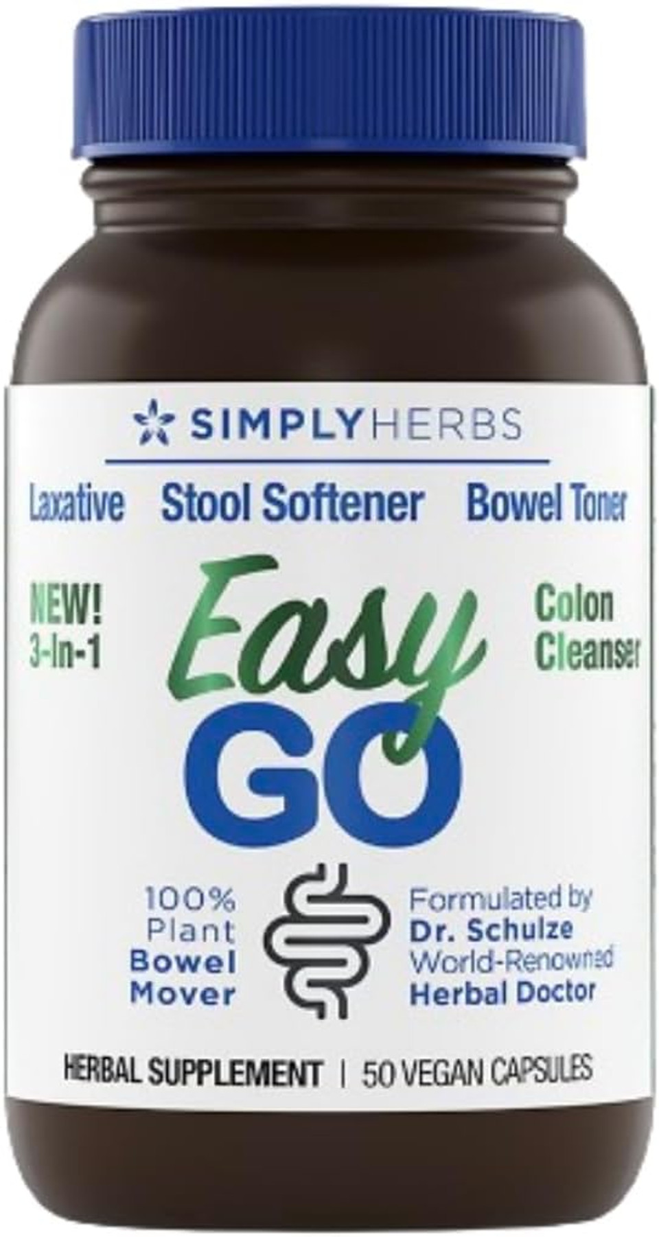 Dr. Schulze'S Easy Go Bowel Mover - Formulated Gentle Laxative, Colon Toner & Stool Softener | 100% Plant Natural Bowel Cleanse - Promotes Regular & Complete Bowel Movements - 50 Count Vegan