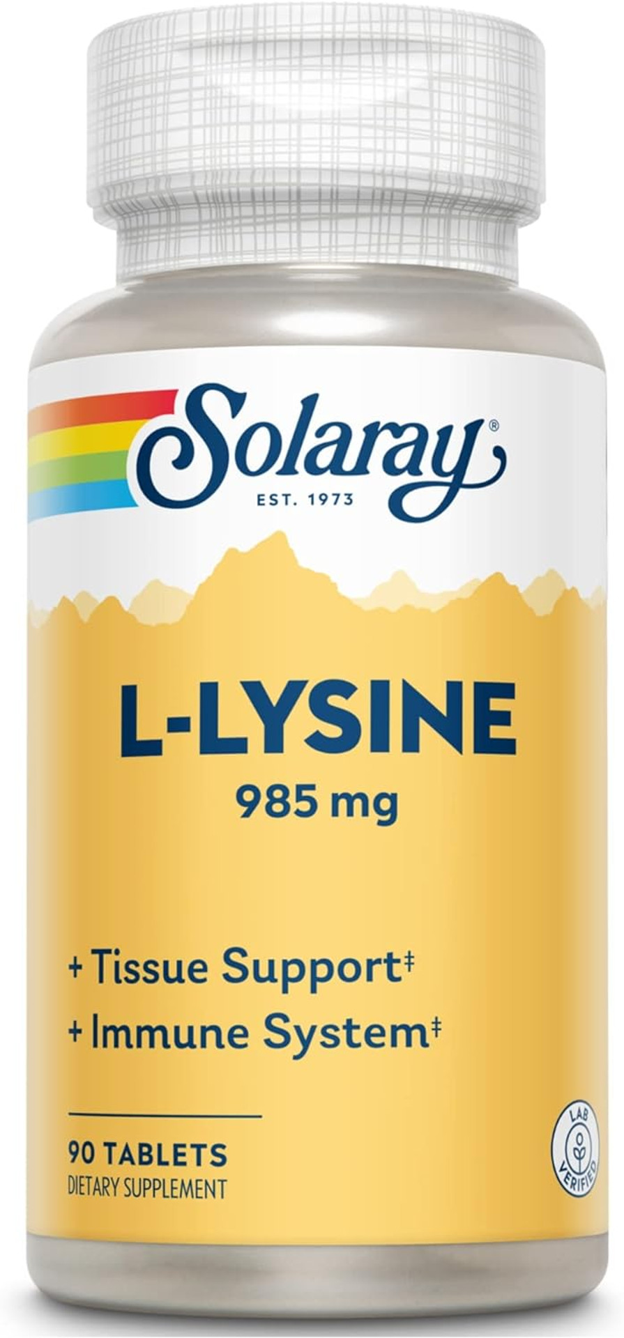 Solaray L-Lysine - 90 Tablets - Tissue & Immune System Support - Vegan, Non-Gmo - 30 Servings