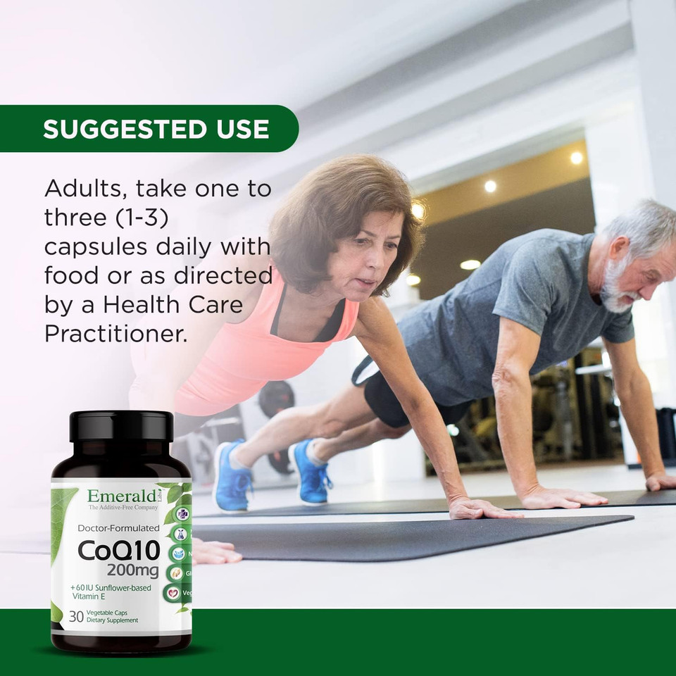 EMERALD LABS CoQ10 200mg - Premium Wellness Supplement with Natural Vitamin E - Supports Antioxidant, Circulation, Energy & Heart Health - 30 Capsules (30-Day Supply)