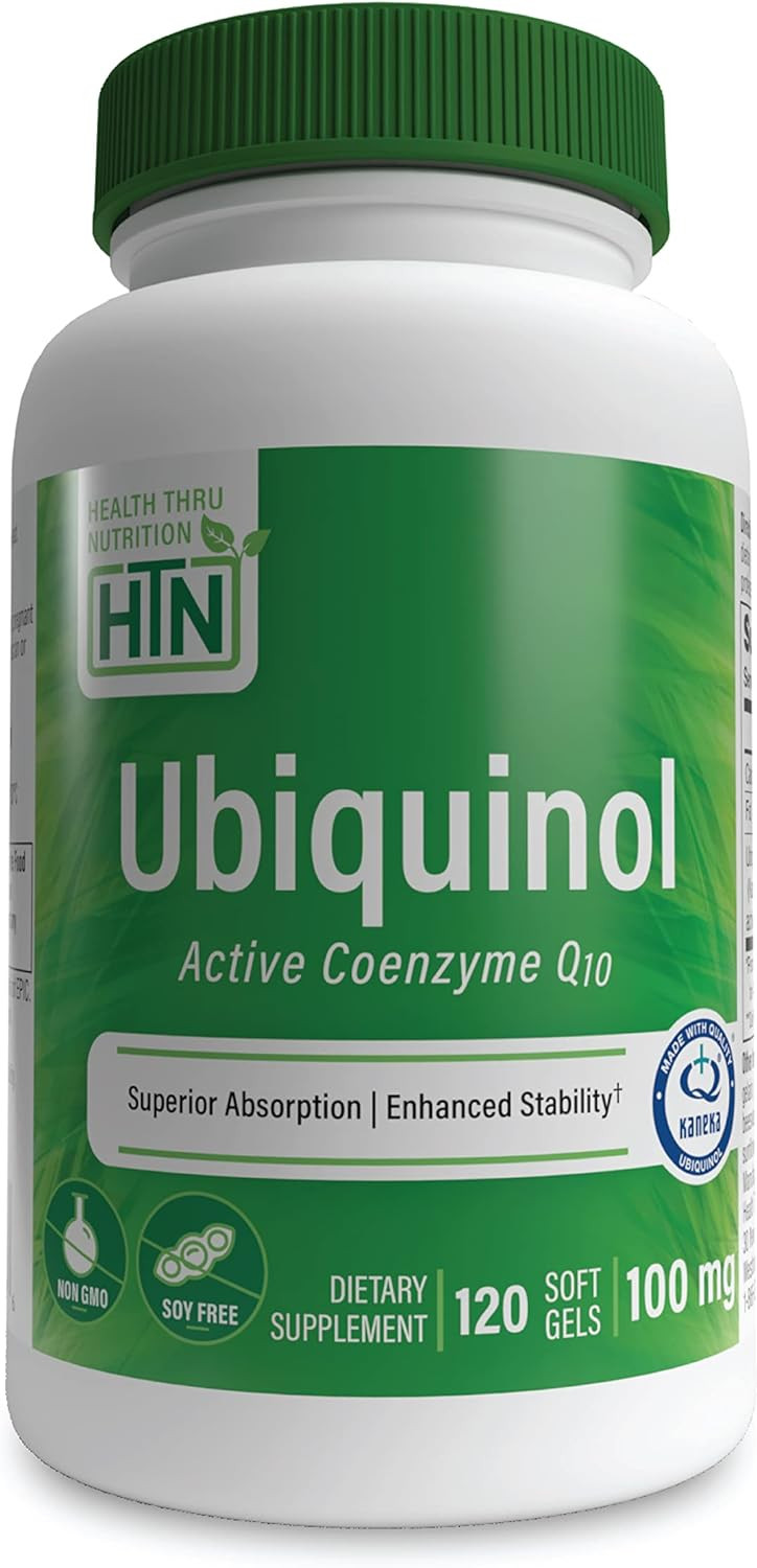 Health Thru Nutrition Ubiquinol 100Mg As Kaneka Qh Reduced Coq-10 | Stabilized - 3Rd Party Tested | Enhanced Bioavailability | Cardiovascular & Mitochondria Function Support | Non-Gmo (Pack Of 120)