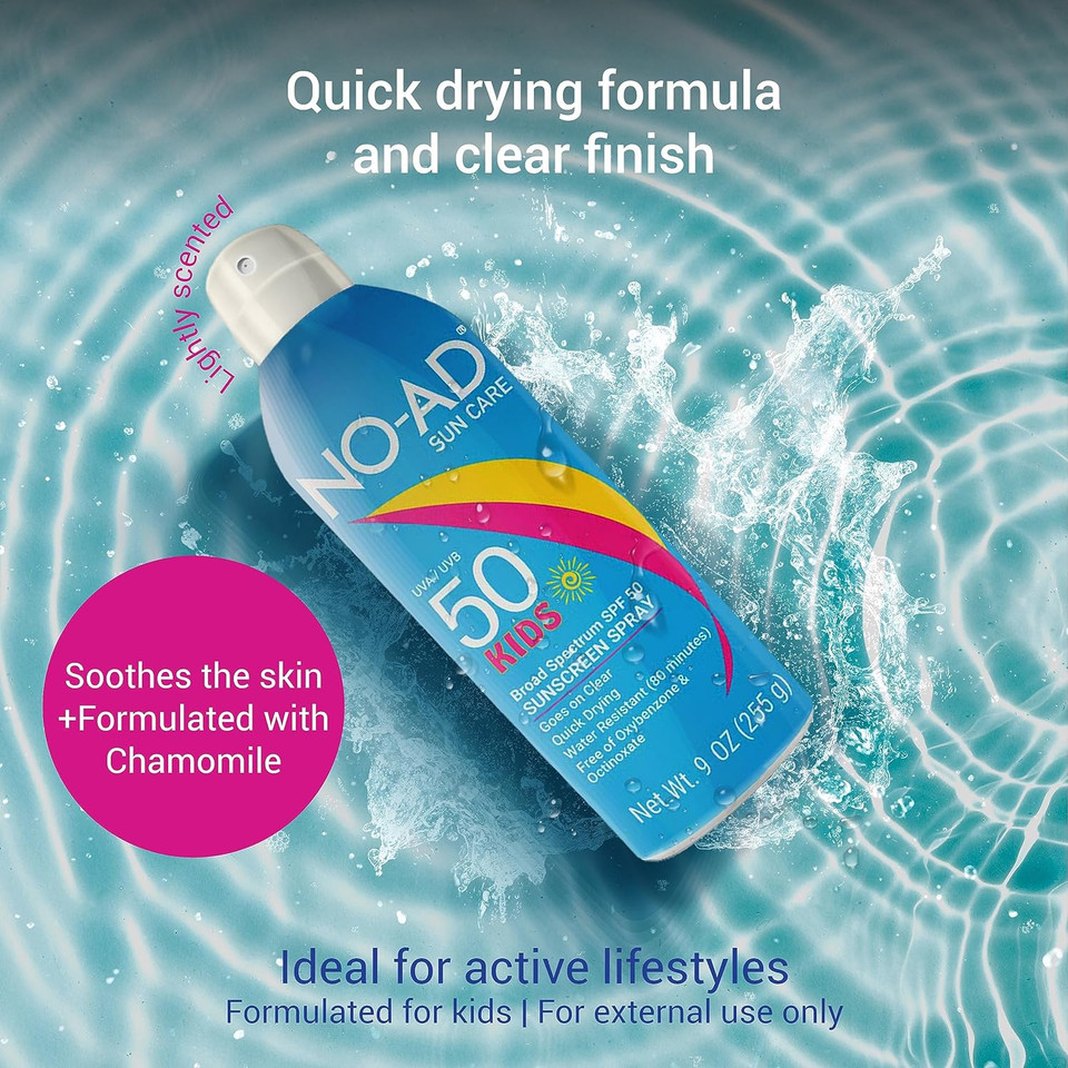 No-Ad Kids Spf 50 Sunscreen Spray | Non-Greasy, Waterproof And Non Toxic Sunscreen | Kids Sunscreen | Suitable For All Skin Types | Broad Spectrum Protection For Active Lifestyles | 9 Ozspray Spf 50 Kids 9 Floz