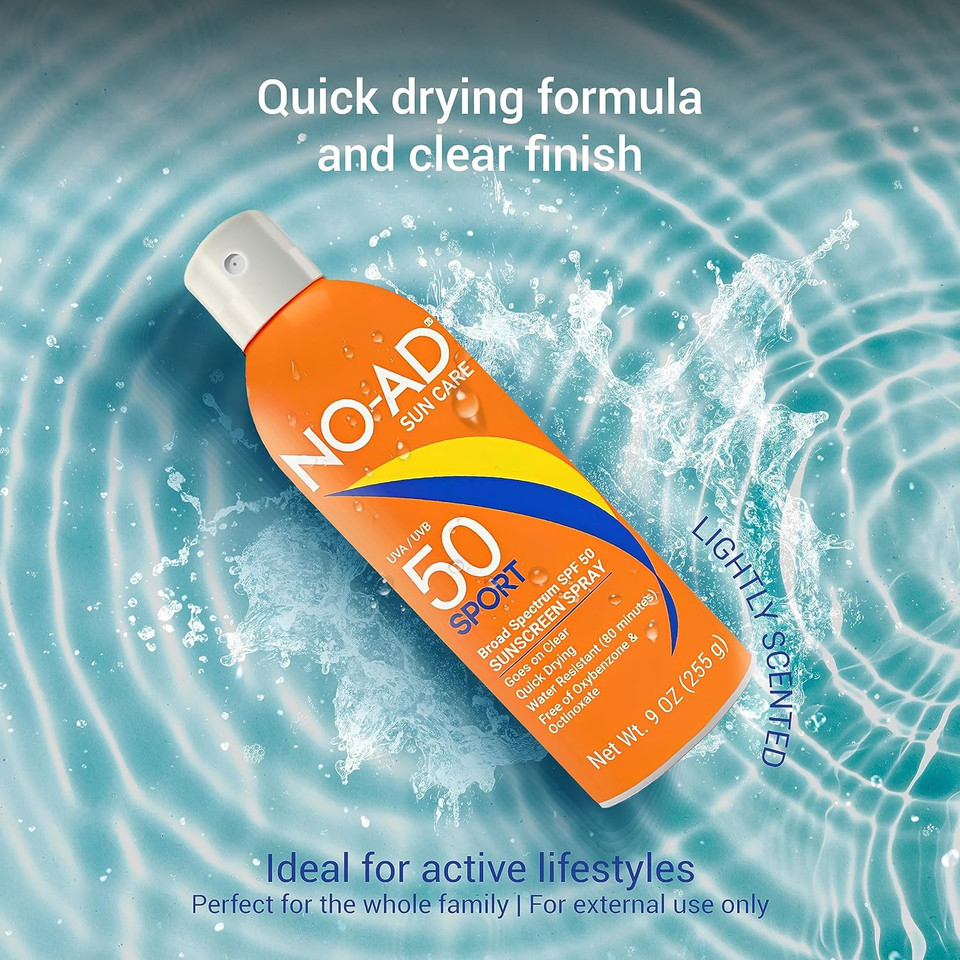 No-Ad Sport Spf 50 Sunscreen Spray | Non-Greasy, Waterproof And Non Toxic Sunscreen | Body Sunscreen | Suitable For All Skin Types | Broad Spectrum Protection For Active Lifestyles | 9 Ozspray Spf 50 9 Fl Oz