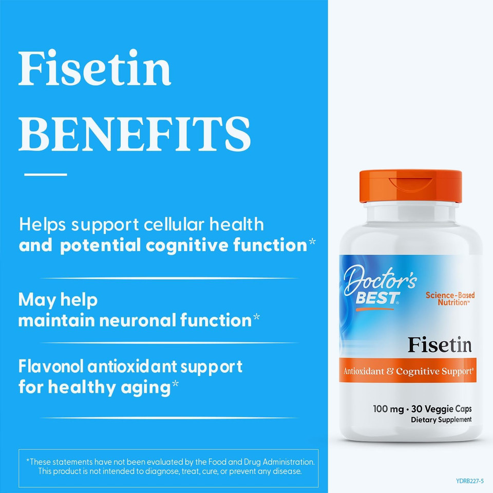 Doctor'S Best Fisetin With Novusetin, Non-Gmo, Vegan, Gluten & Soy Free, 100 Mg, 30 Count Doctor'S Best Fisetin With Novusetin, Non-Gmo, Vegan, Gluten & Soy Free, 100 Mg, 30 Count