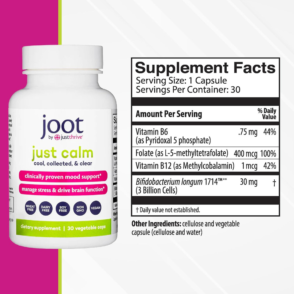 Just Thrive - Just Calm - Cortisol Manager - Calming, Memory, And Mood Support Supplement - Vegan, 30 Calm Capsules