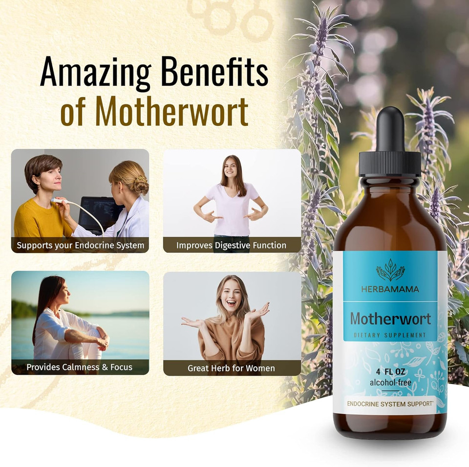 Herbamama Motherwort Tincture - Organic Motherwort Herb Liquid Drops - Vegan Supplement - 4 Fl Oz