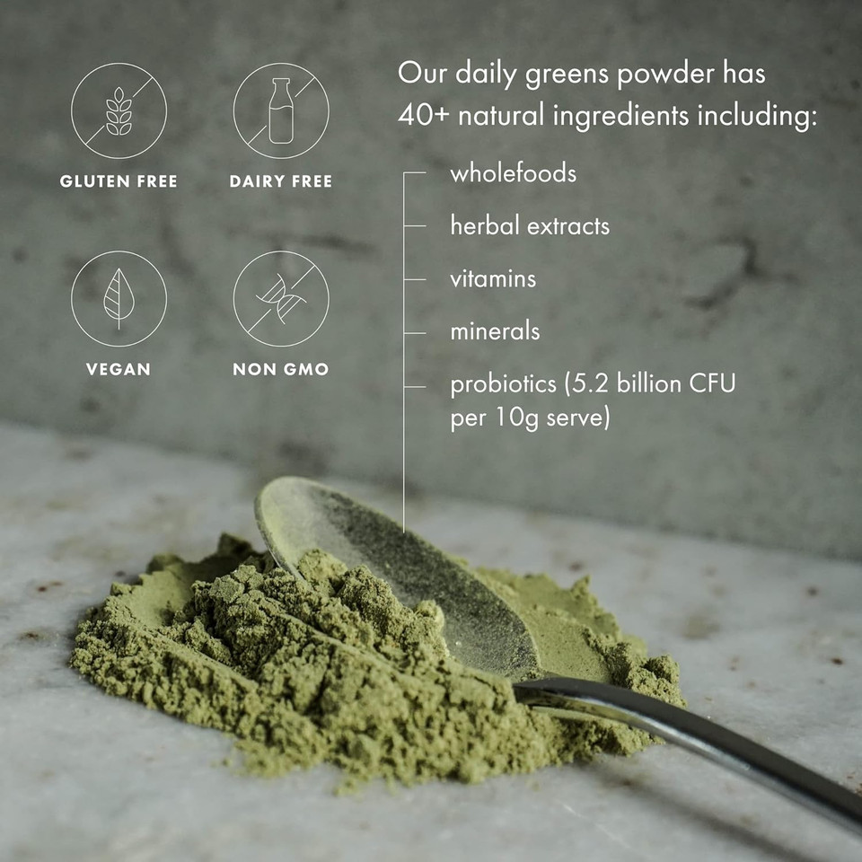 Welleco The Super Elixir Daily Greens Powder, Probiotic Drink Mix With Whole Foods, Gluten Free, Vegan Gut Health Powder, Energy, Immunity, Healthy Skin, Hair & Nails, Unflavored, 300G Pouch