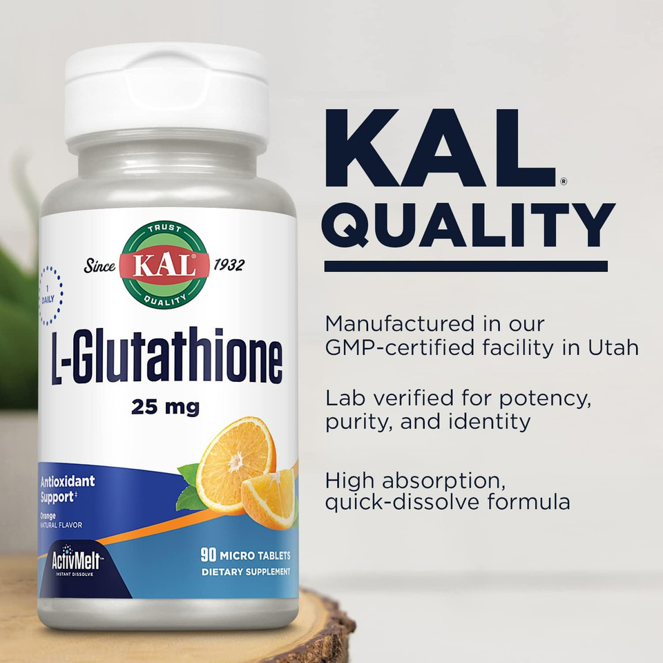 Kal L-Glutathione Sr, Reduced Glutathione Supplement, High Absorption Antioxidant Supplement, Lab Verified, 60-Day Guarantee, 60 Servings, 60 Vegcaps