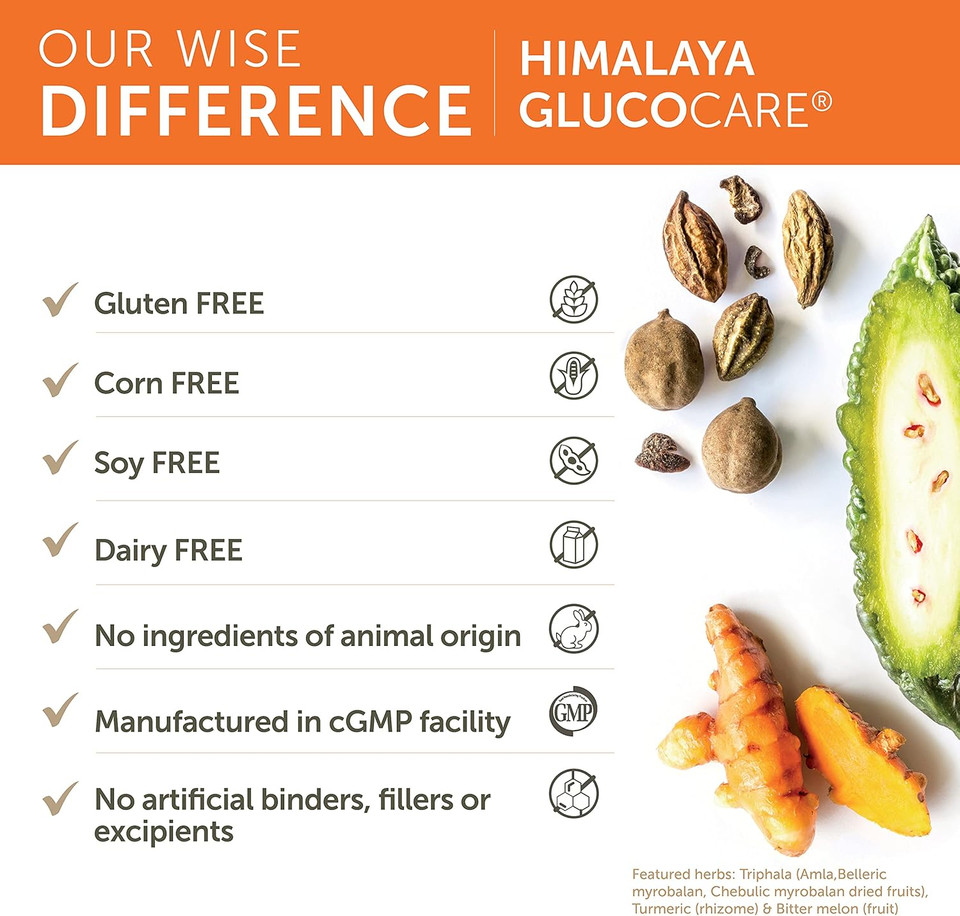 Himalaya Glucocare Herbal Supplement, Metabolism Support, Pancreatic Support, Triphala, Bitter Melon, Turmeric, Gluten Free, Vegan, 90 Capsules