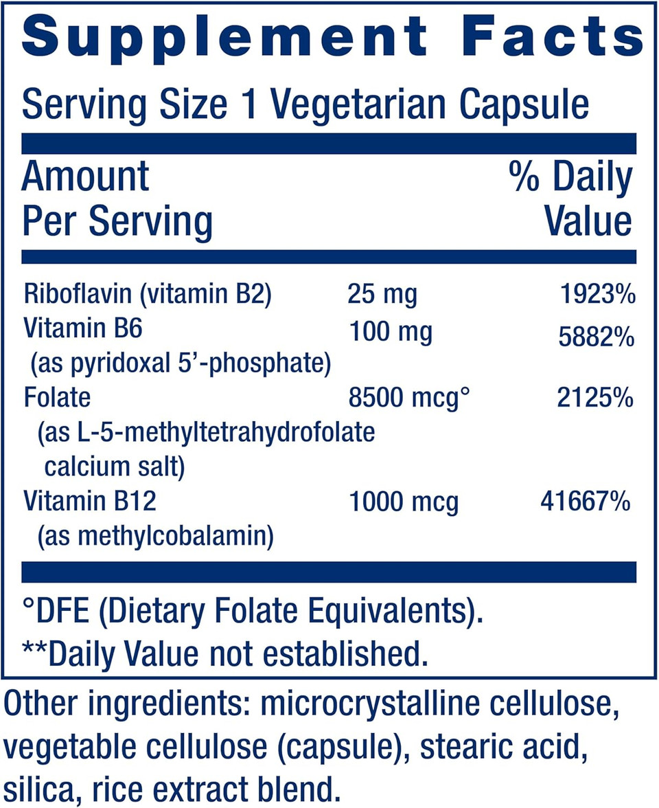 Life Extension Homocysteine Resist - For Heart & Brain, Cognitive Health Support Supplement  Vitamin B2, B6 & B12 + Folate - Once-Daily, Non-Gmo, Gluten-Free - 60 Vegetarian Capsules
