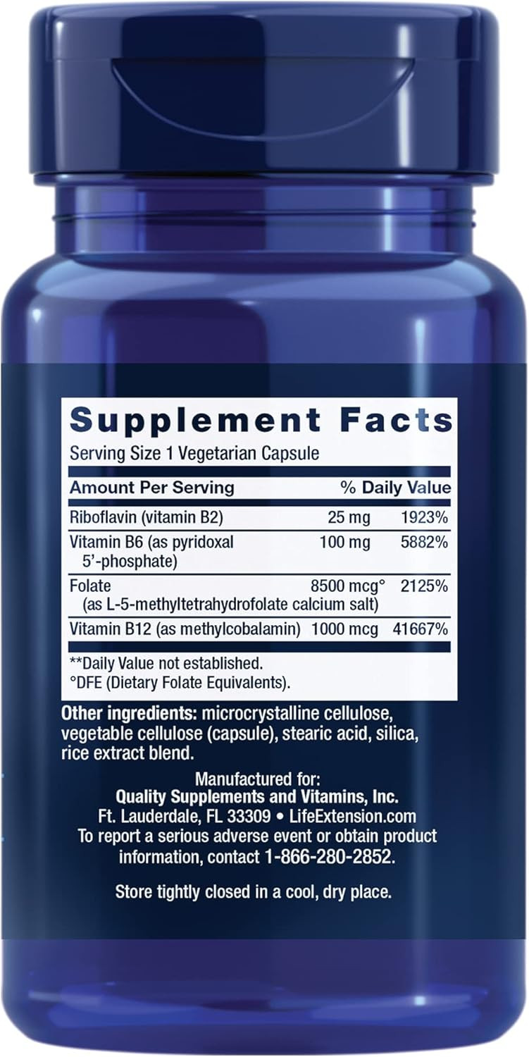 Life Extension Homocysteine Resist - For Heart & Brain, Cognitive Health Support Supplement  Vitamin B2, B6 & B12 + Folate - Once-Daily, Non-Gmo, Gluten-Free - 60 Vegetarian Capsules
