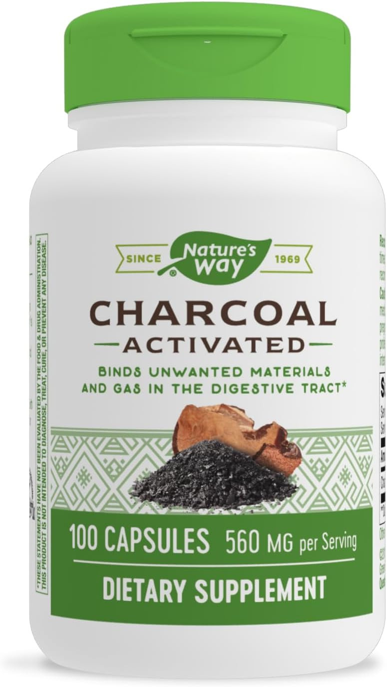 Nature'S Way Activated Charcoal - Digestive Supplement - Active Charcoal Supplement - Binds Unwanted Materials & Gas In Digestive Tract* - Gluten Free - 100 Capsules