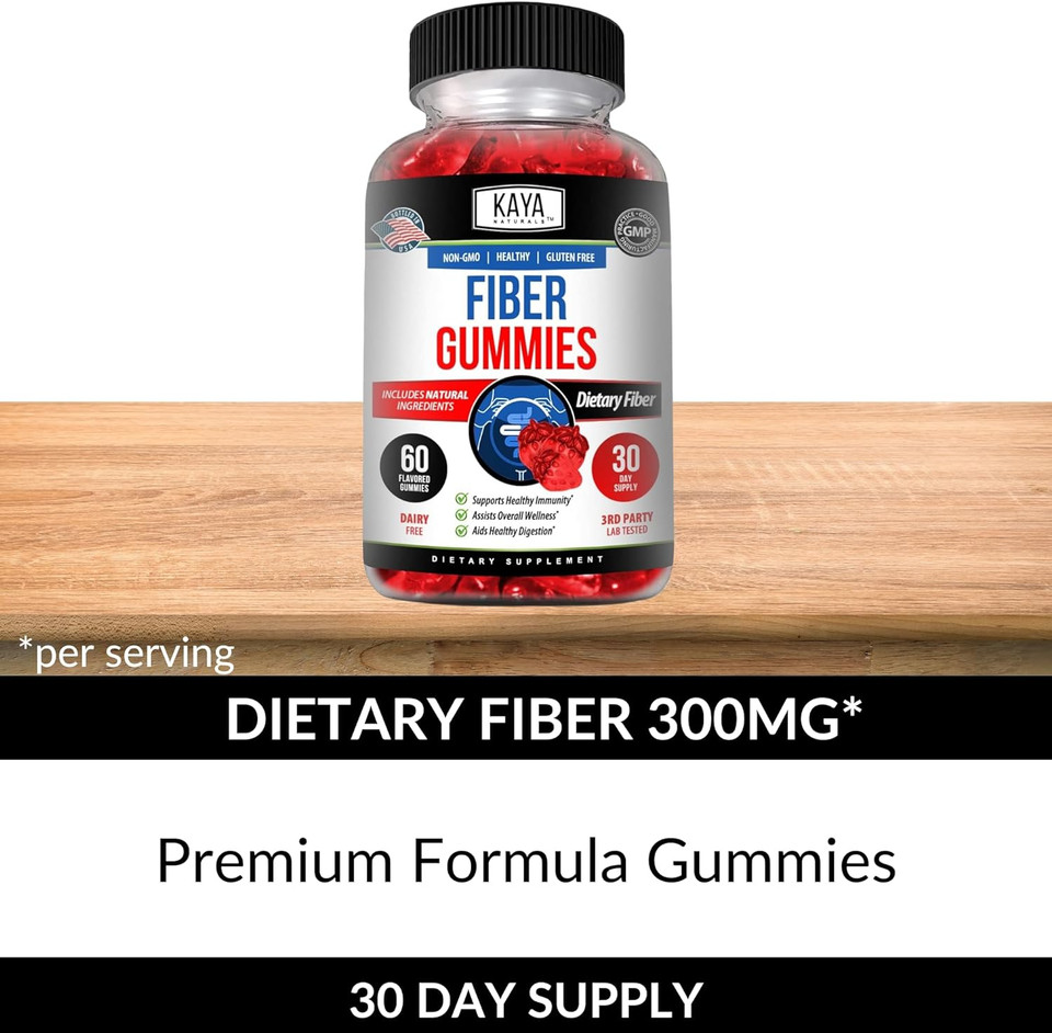 Kaya Naturals Fiber Gummies (60 Gummies) | Adult Dietary Fiber For Men And Women | High Fiber Supplement Gummies For Digestive Health | Immunity Boost And Gut Health Supplements For Women And Men
