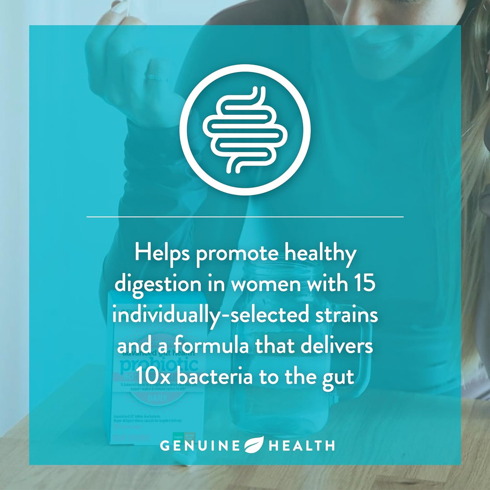 Genuine Health Women'S Daily Probiotic, Helps Promote Healthy Digestion, Gut Health & Vaginal & Skin Health, Multi-Strain Formula, 30 Capsules