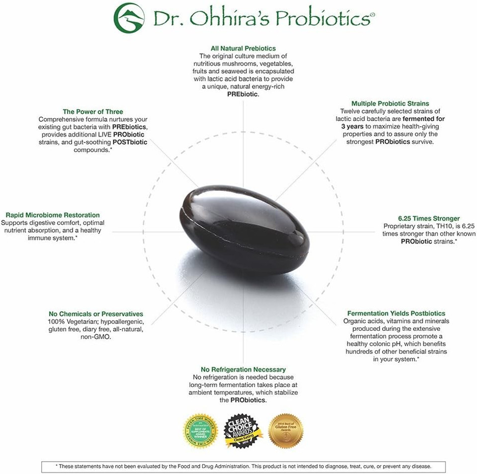 Dr. Ohhiraã¢ÂS Probiotics Original Formula With 3 Year Fermented Prebiotics, Live Active Probiotics And The Only Product With Postbiotic Metabolites, 100 Capsules