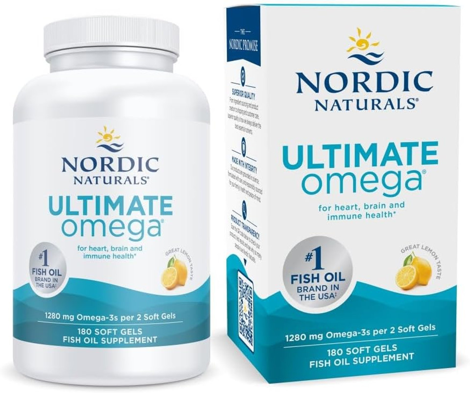 Nordic Naturals Ultimate Omega, Lemon Flavor - 180 Soft Gels - 1280 Mg Omega-3 - High-Potency Omega-3 Fish Oil With Epa & Dha - Promotes Brain & Heart Health - Non-Gmo - 90 Servings