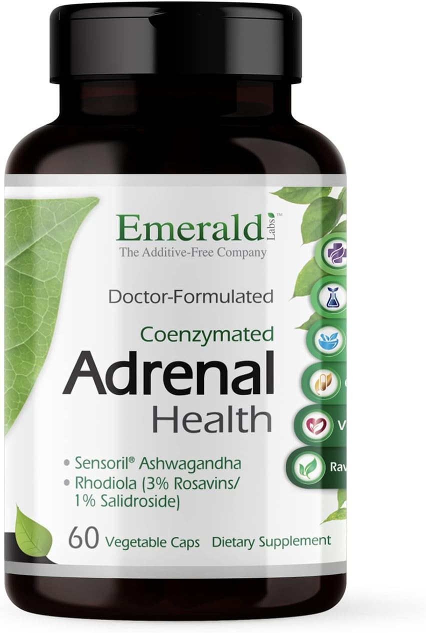 Emerald Labs Adrenal Health - Stress Relief, Energy Support & Restorative Sleep With Sensoril Ashwagandha, B Vitamins, Rhodiola & More* - Gluten-Free - 120 Vegetable Capsules (60-Day Supply)