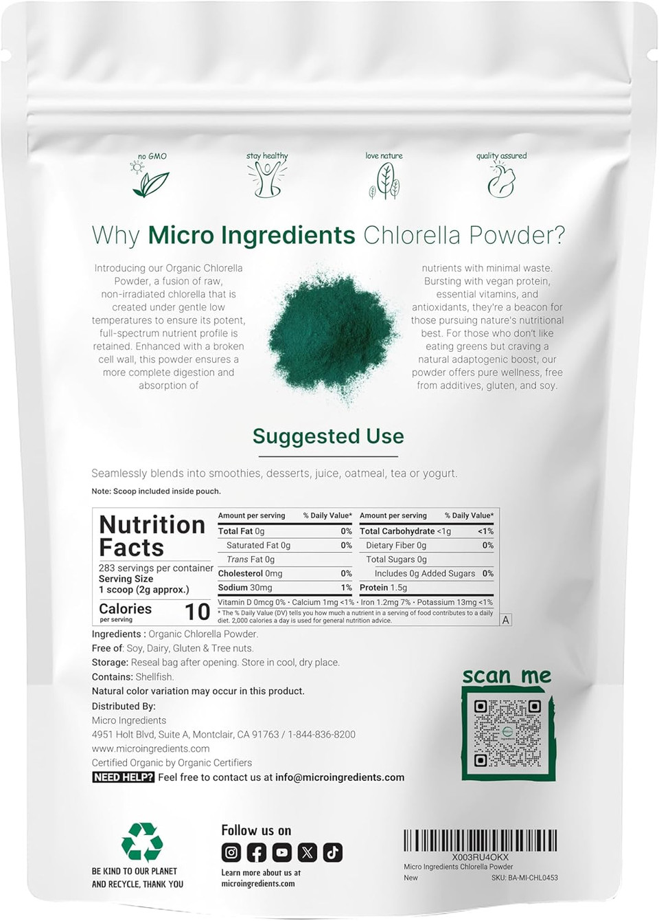 Micro Ingredients Organic Chlorella Powder, 20 Ounces | Broken Cell Wall For Complete Absorption | Raw Superfood Supplement, Rich In Protein & Vitamins | Non-Gmo, Vegan, Non-Irradiated