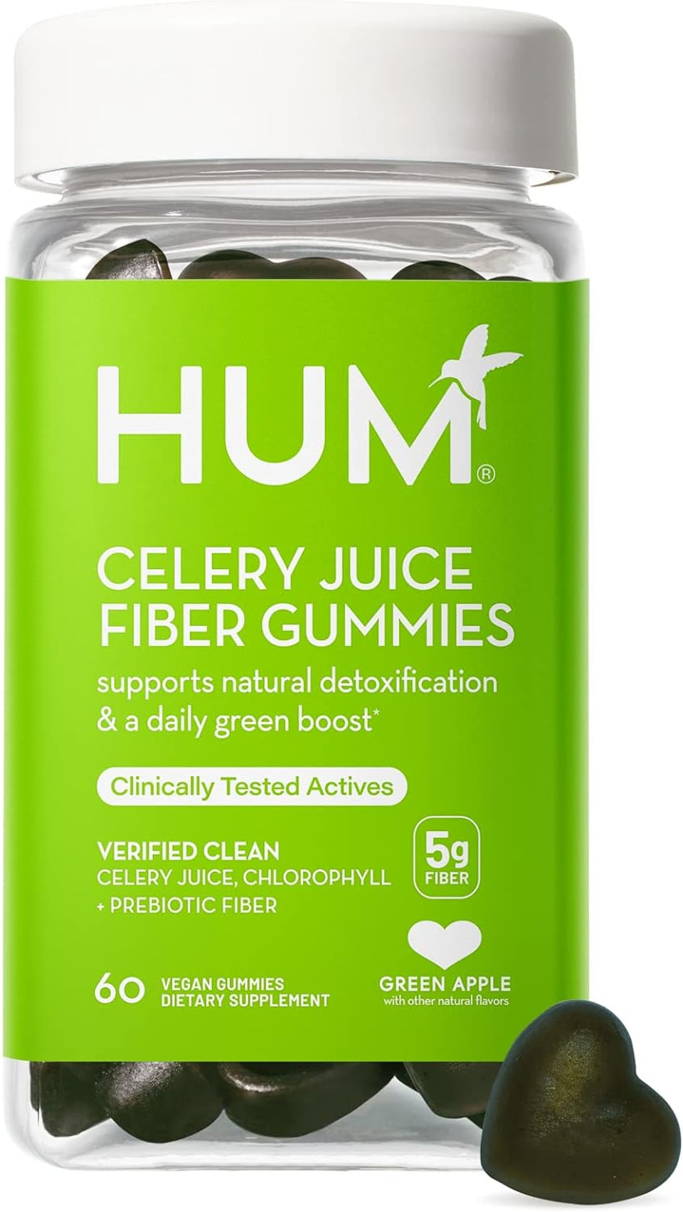 Hum Celery Juice Fiber Gummies The First Prebiotic Celery Juice Gummy, Supports Detoxification And A Daily Green Boost With Celery Juice, Chlorophyll, And Prebiotic Fiber(60 Count)