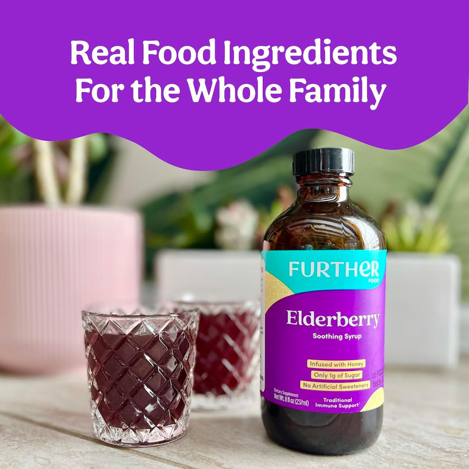 Further Food Elderberry Syrup For Immune Support, Sambucus Elderberry Supplement, Daily Herbal Immune System Support For Kids And Adults, Gluten Free (8 Fl Oz Of Elderberry Soothing Syrup)