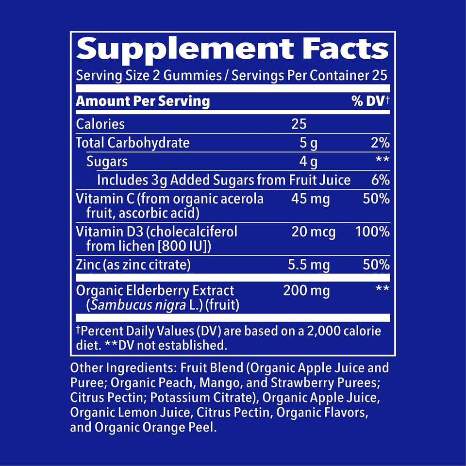 Fruily Organic Elderberry Gummies With Zinc And Vitamin C - Immune Support Supplement Certified Usda Organic Chewable Sambucus Elderberry Gummies, All Natural, Non-Gmo, Gluten-Free, Kosher, Vegan